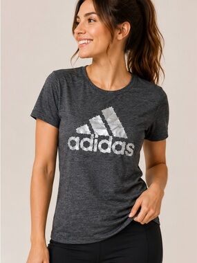 adidas Women’s Gray Heather Reflective Logo Athletic T Shirt Size Large